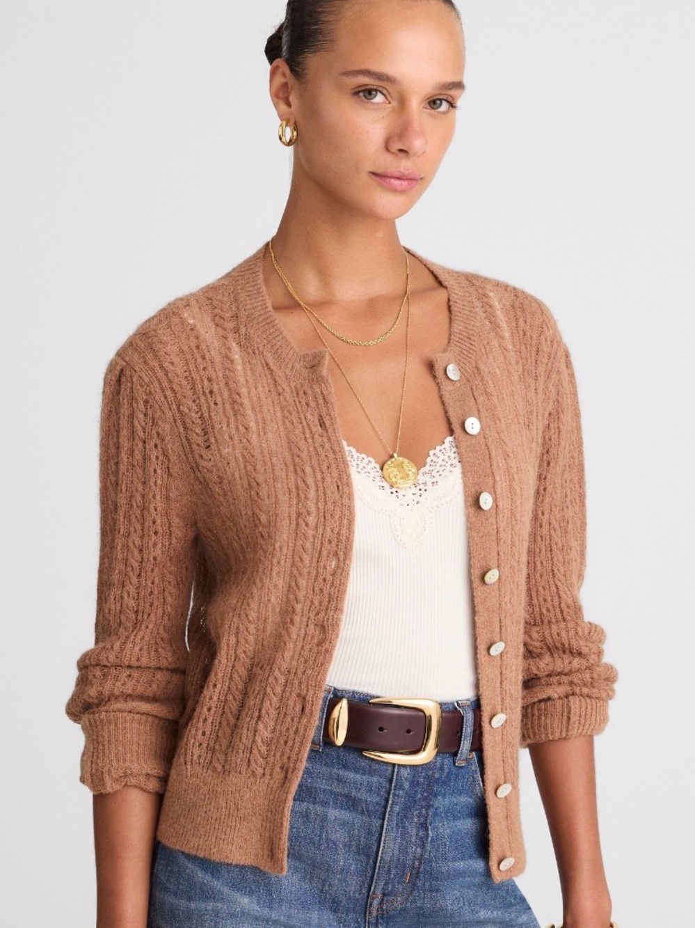 Madewell Women's Pointelle-Stitch Cardigan in Alpaca Blend - Picture 2 of 10